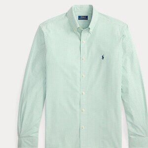 Polo Ralph Lauren Classic Fit Gingham Stretch Poplin Shirt Green w/ Purple Pony